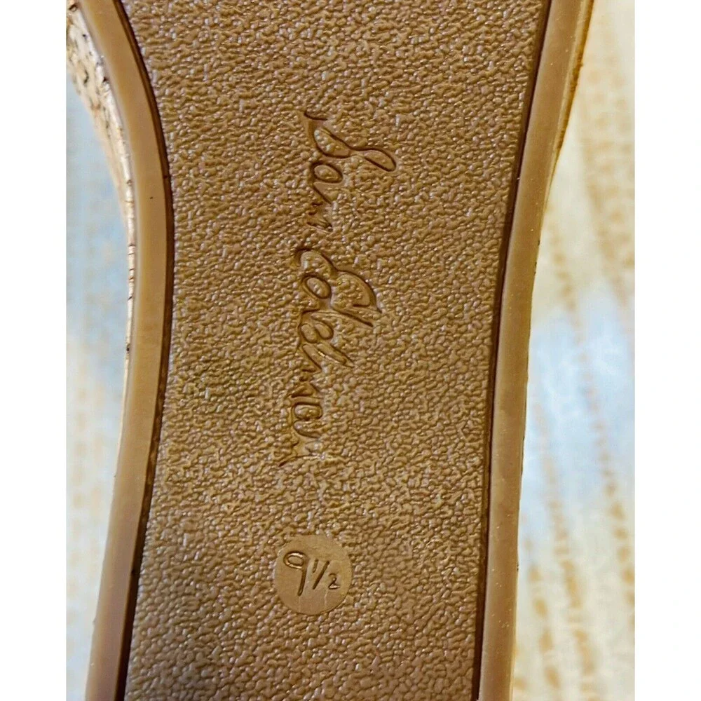 Sam Edelman Women Size 9.5 Nude Raynere Patent Cork Wedge Slip On Sandals